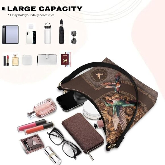 Leather Underarm Bag for Women Zipper Waterproof Travel Purse - Picture 3 of 8